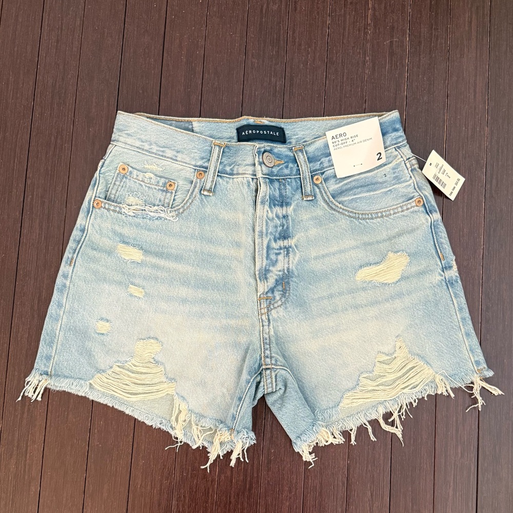 Aeropostale 90’s High-rise Cut Off Jean Shorts- Light Blue